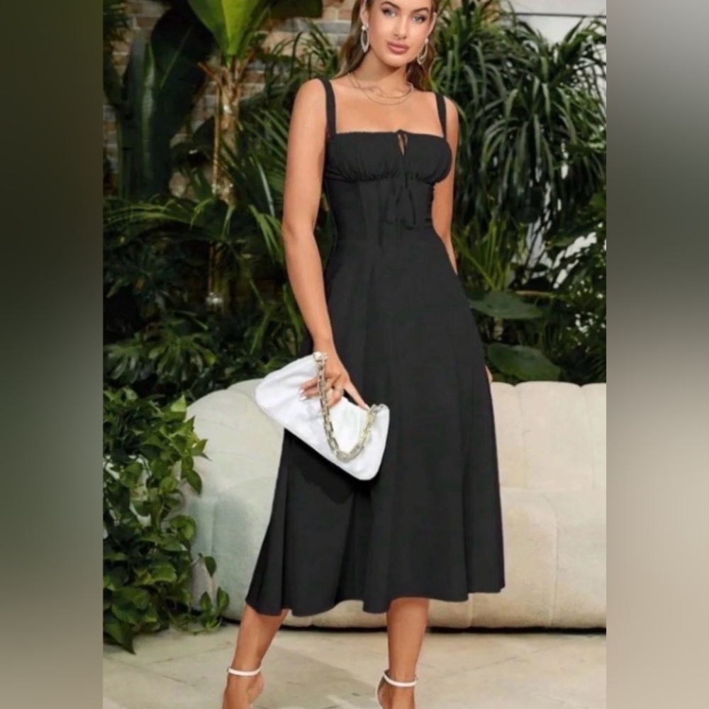 Marthea Xl Corset Dress Boho Summer Fit Flare Midi Lace Up Back Women’s Small